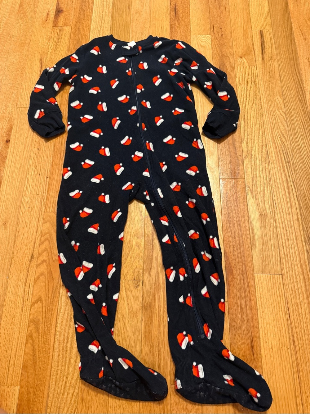 5T Kids Holiday Footed One-Piece Pajamas with Santa Hat Print